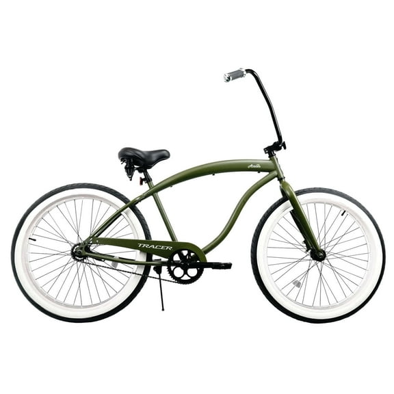 Tracer Avalon 26" Beach Cruiser Bike, Fat Tire, 1 Speed, Coaster Brake, Hi -rise Handlebar, for Men, Matte Green