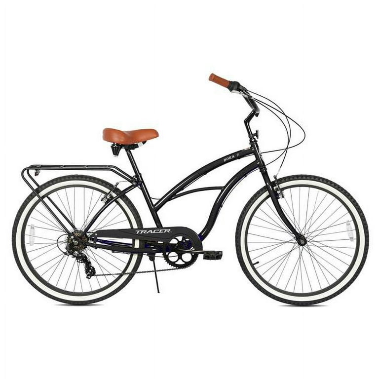 Tracer Bora 26 Inch 7 Speed Beach Cruiser Bikes for Women with Rear Rack Matte Black