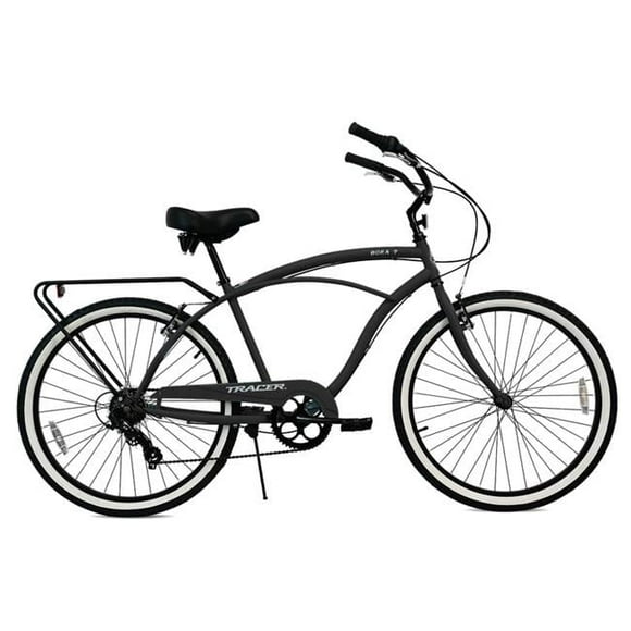 Tracer Bora Men's 26" Beach Cruiser Bike with Rear Rack, Matte Black