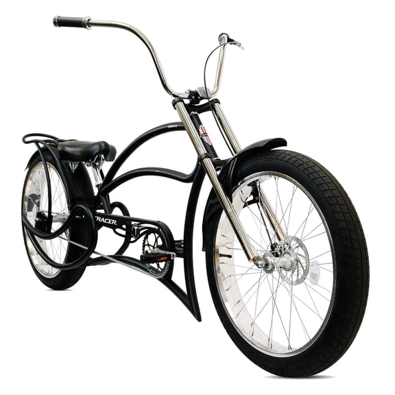 Tracer Leopard GT Chopper Stretch Cruiser Bike, 26" Wheel, Triple Tree Fork, Front Disc Brake, Rear Coaster Brake, 1-speed, for Men, Matte Black