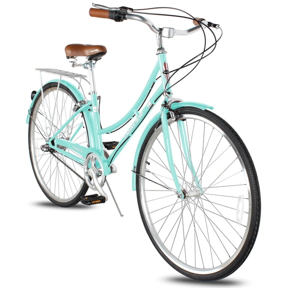 Tracer Osaka Hybrid City Bike for Women, Steel Frame, Shimano 3 Speed, 28 Wheels, Brown Seat Brown Grips Comfort Bike, Commuter - 19" Frame - Aquamarine