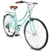 Tracer Osaka Hybrid City Bike for Women, Steel Frame, Shimano 7 Speed, 28 Wheels, Brown Seat Brown Grips Comfort Bike, Commuter - 19" Frame - Acquamarine