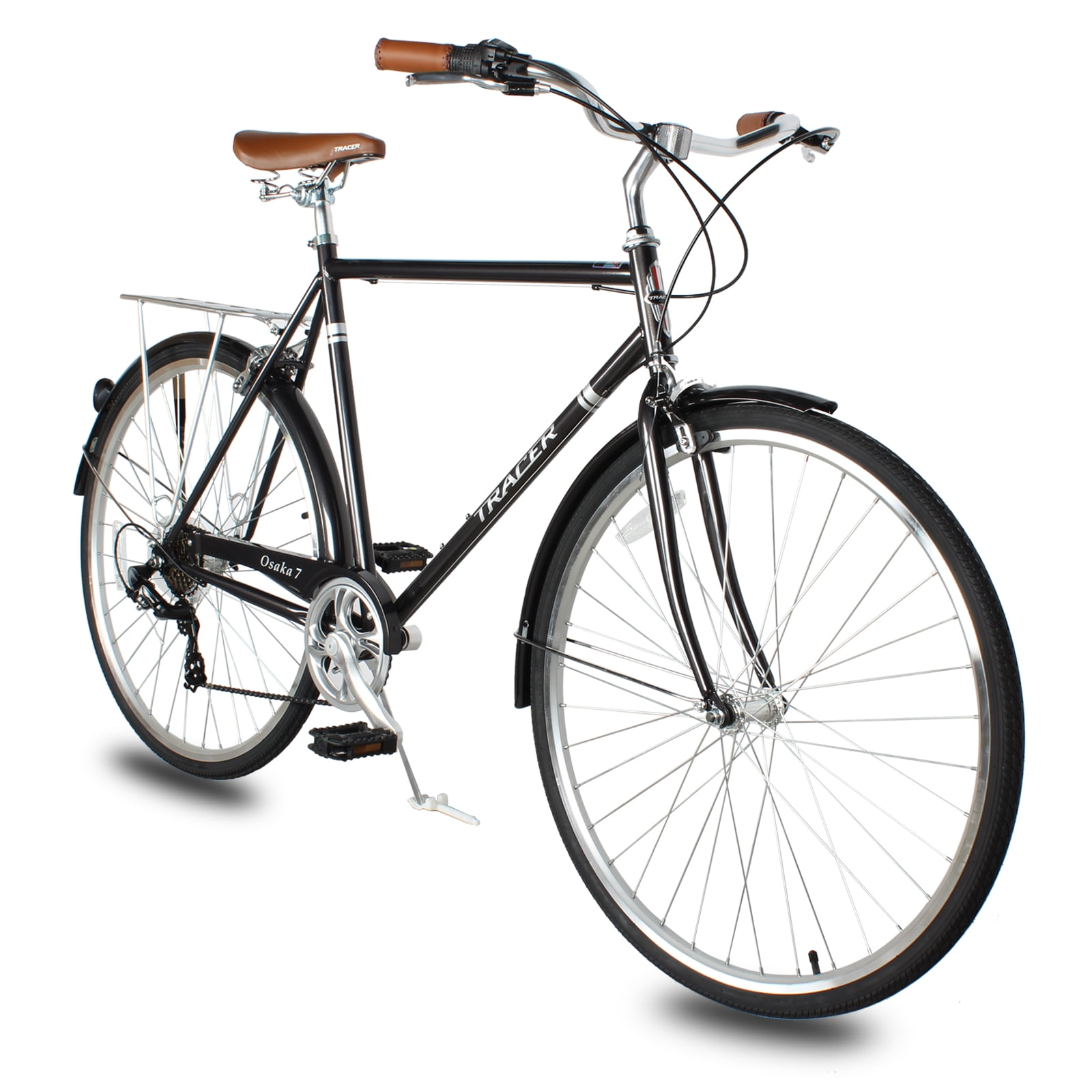 Tracer Osaka Men's Hybrid City Bike 21" Matte Black Steel Frame Shimano 7 Speed 28" Wheels Comfort Bike Urban Commuter