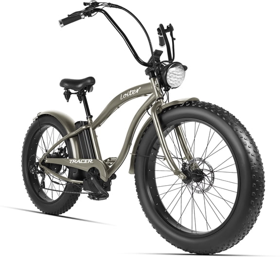 Tracer Loiter 26" 800W Cruiser E-bike, 7-speed, 40-60mi, 48V 17.5Ah, 25mph, Disc Brake, for Men, Matte Gray UL2849