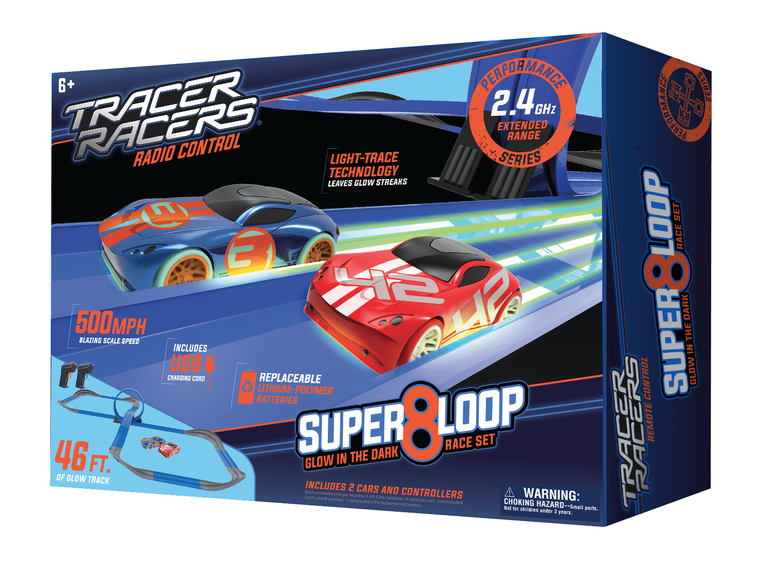 Tracer Racers 2.4 GHz Radio Control Remote Slot-less, Cordless Racing Super 8 Speedway Track Set with Two Cars