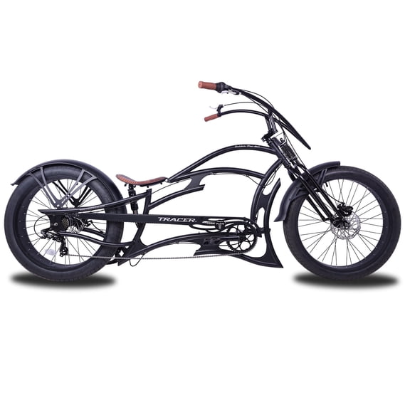 Tracer Raider Pro DS7 Stretch Beach Cruiser Bike, 26" Wheel, 7-speed, Disc Brake, White Wall Fat Tire,for Men,Matte Black