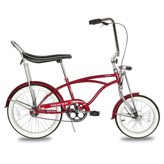 Tracer Smart Classic Lowrider Beach Cruiser Bike, 20" Front Wheel, 16" Rear Wheel, Banana Seat, Coaster Brake, Drum Brake, for Teen, Adult, Red