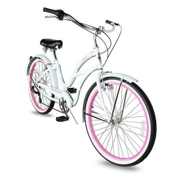 Tracer Taha 26 Inch 7 Speed Beach Cruiser Bikes with Fenders for Women - White