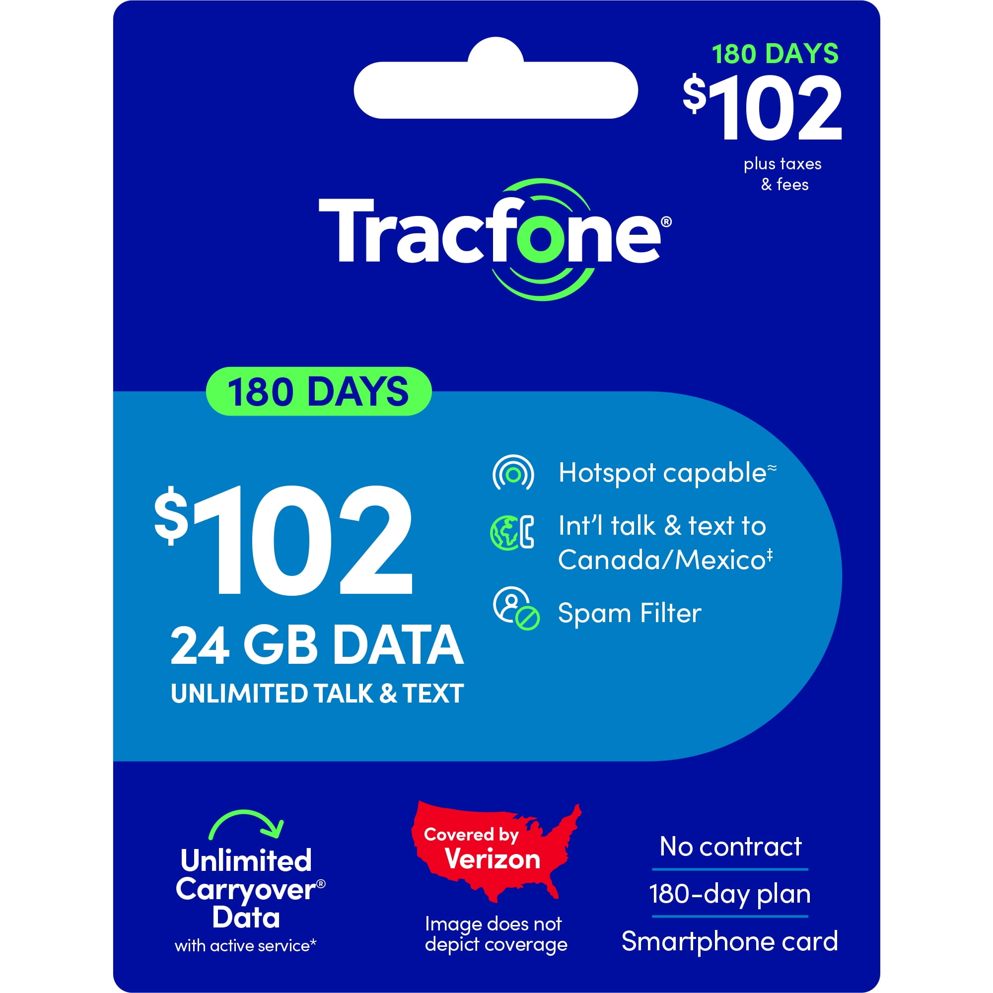 Tracfone $102 Unlimited Talk & Text plus 24 GB of Data 180-Day - Prepaid Plan e-PIN Top Up (Email Delivery)