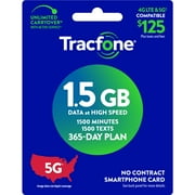 Tracfone $125 Smartphone 1-Year Prepaid Plan 1500 Min/ 1500 Txt/ 1.5GB Data e-PIN Top Up (Email Delivery)