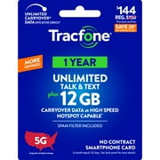 Tracfone $144 Unlimited Talk & Text plus 12 GB of Data 365-Day - Prepaid Plan Direct Top Up