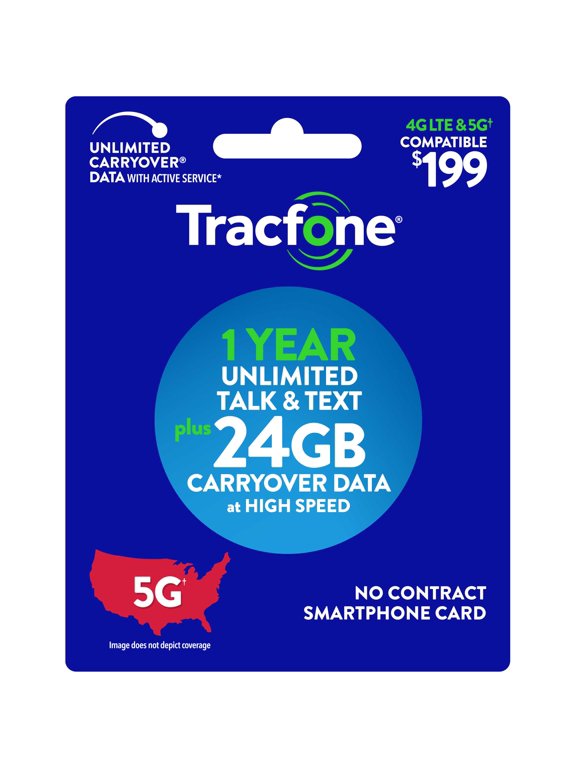 $199 Smartphone Unlimited Talk & Text 1-Year Prepaid Plan (24GB Carryover Data at high speeds) Direct Top Up