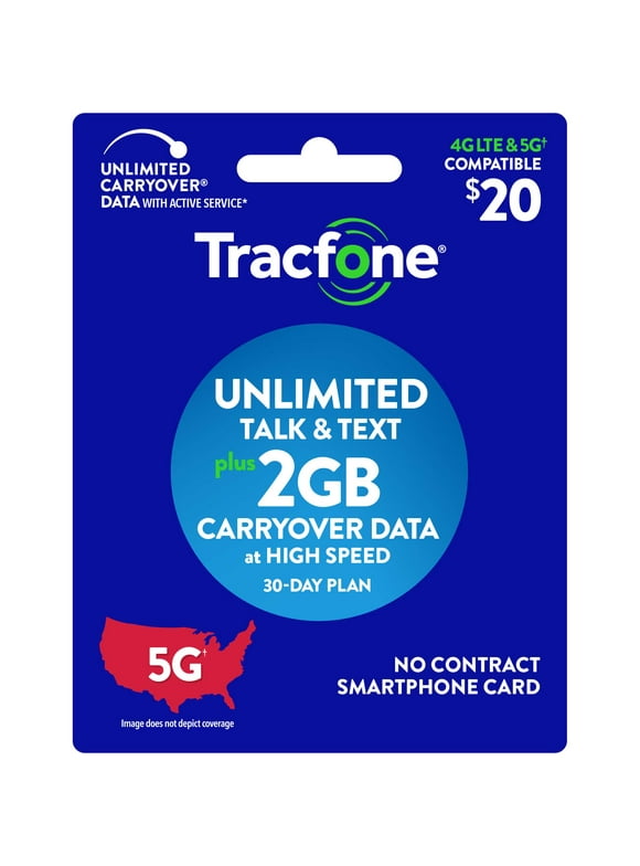 Tracfone $20 Smartphone Unlimited Talk & Text 30-Day Prepaid Plan (2GB at high speeds*) Direct Top Up