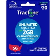 Tracfone $20 Smartphone Unlimited Talk & Text 30-Day Prepaid Plan (2GB at high speeds*) e-PIN Top Up (Email Delivery)