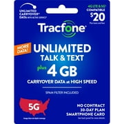 Tracfone $20 Smartphone Unlimited Talk & Text 30-Day Prepaid Plan (4 GB at high speed) Direct Top Up