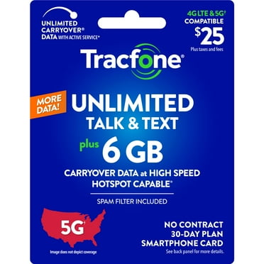 Tracfone $25 Smartphone Unlimited Talk & Text 30-Day Prepaid Plan (6 GB at high speed) Direct Top UP