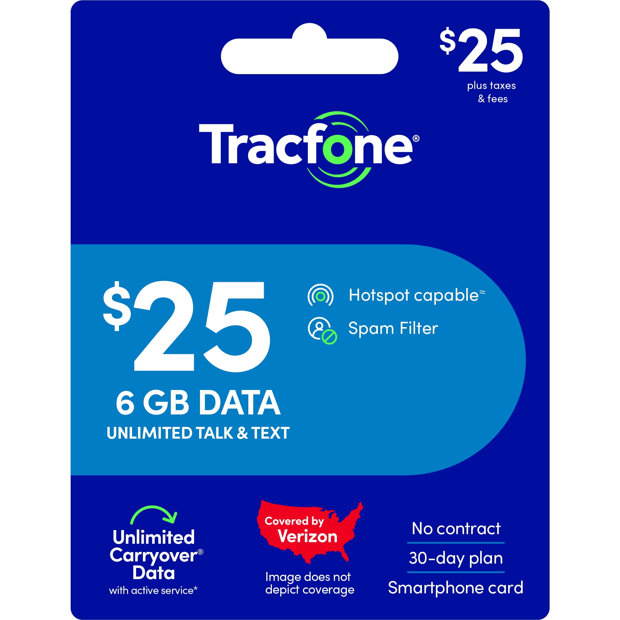 Tracfone $25 Smartphone Unlimited Talk & Text 30-Day Prepaid Plan (6 GB at high speed) Direct Top UP