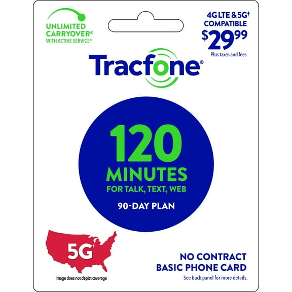Tracfone $29.99 Basic Phone 120 minutes 90-Day Prepaid Plan Direct Top Up