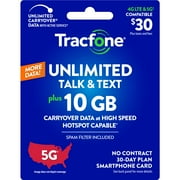 Tracfone $30 Smartphone Unlimited Talk & Text 30-Day Prepaid Plan (10 GB at high speed) Direct Top Up