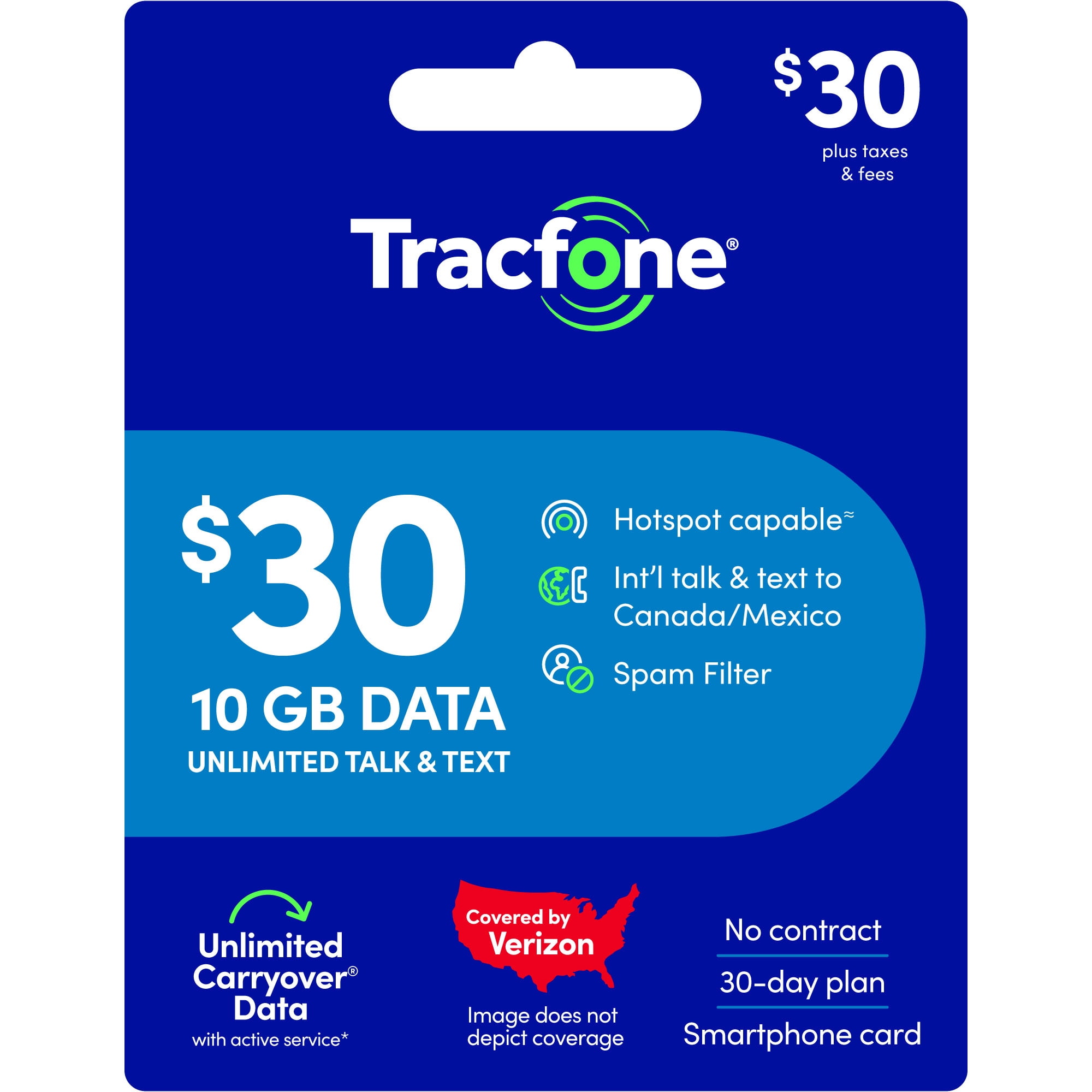 Tracfone $30 Smartphone Unlimited Talk & Text 30-Day Prepaid Plan (10 GB at high speed) e-PIN Top Up (Email Delivery)
