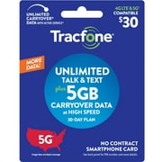 Tracfone $30 Smartphone Unlimited Talk & Text 30-Day Prepaid Plan (5GB at high speeds*) e-PIN Top Up (Email Delivery)