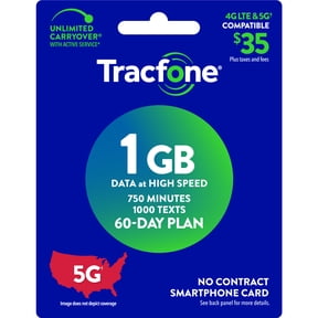 Tracfone $35 Smartphone 60 Day Plan, 750 Min/ 1000 Txt/ 1GB Data e-PIN Top Up (Email Delivery)