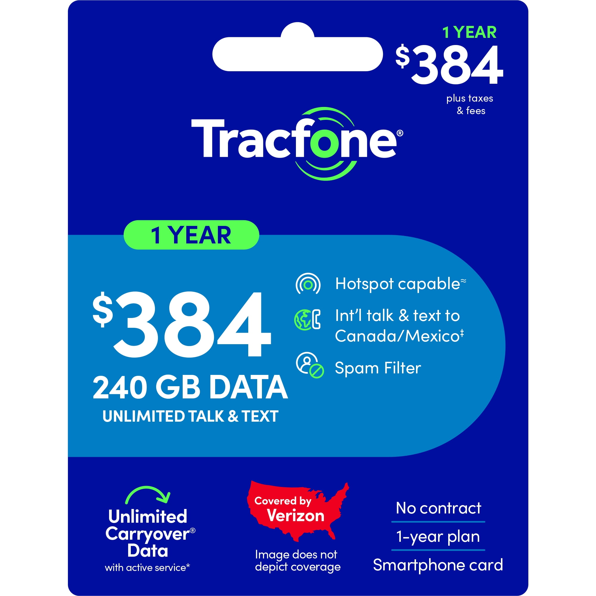 Tracfone $384 Unlimited Talk & Text plus 240 GB of Data 365-Day - Prepaid Plan e-PIN Top Up (Email Delivery)