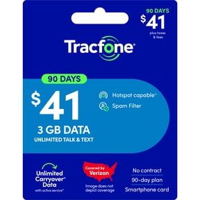 Tracfone $41 Unlimited Talk & Text plus 3 GB of Data 90-Day - Prepaid Plan e-PIN Top Up (Email Delivery)