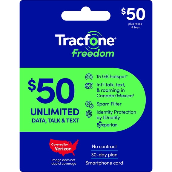 Tracfone $50 Freedom Smartphone Unlimited Talk, Text & Data 30-Day Prepaid Plan ePIN Top Up (Email Delivery)