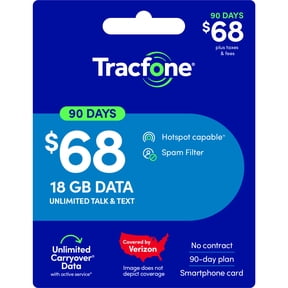 Tracfone $68 Unlimited Talk & Text plus 18 GB of Data 90-Day - Prepaid Plan e-PIN Top Up (Email Delivery)