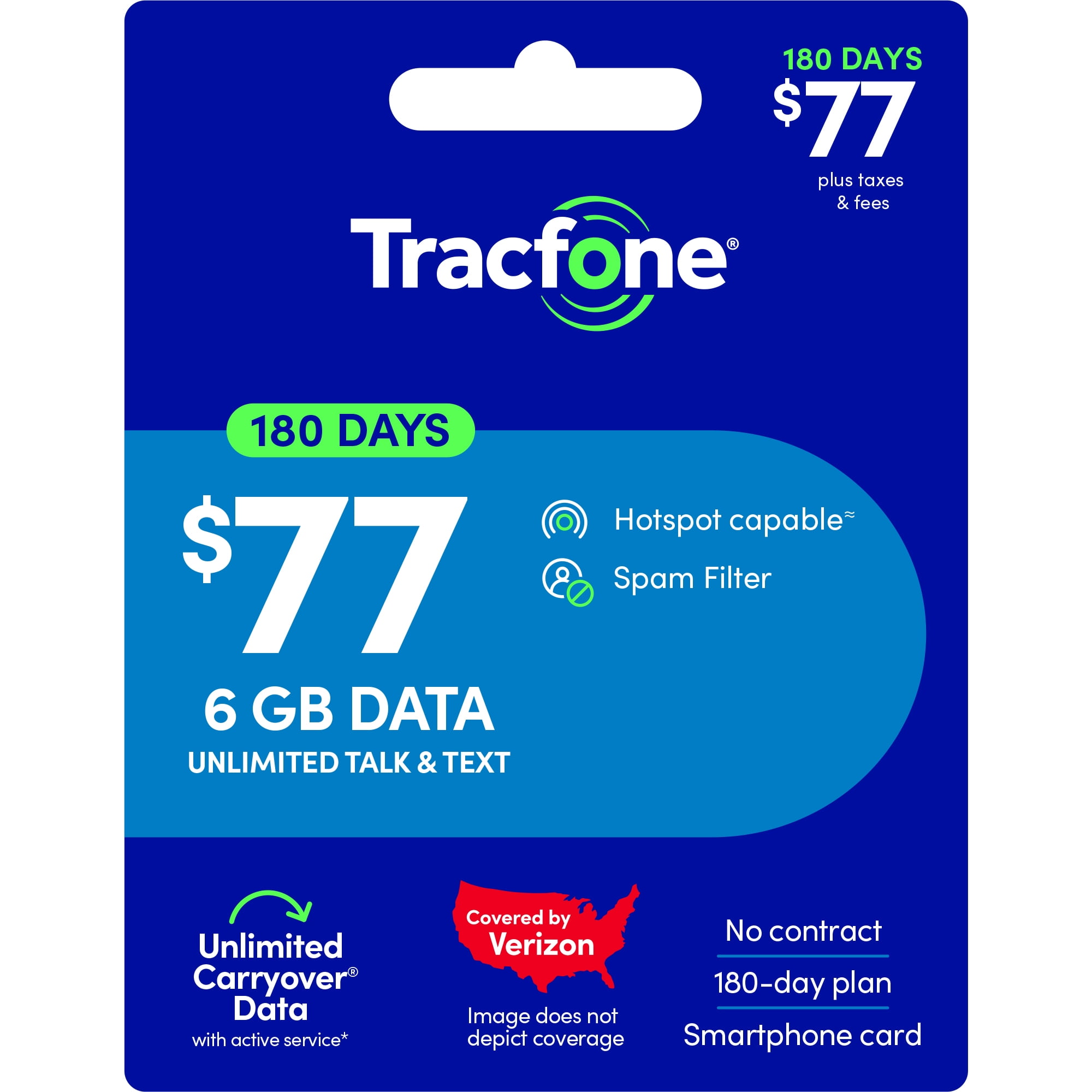 Tracfone $77 Unlimited Talk & Text plus 6 GB of Data 180-Day - Prepaid Plan e-PIN Top Up (Email Delivery)