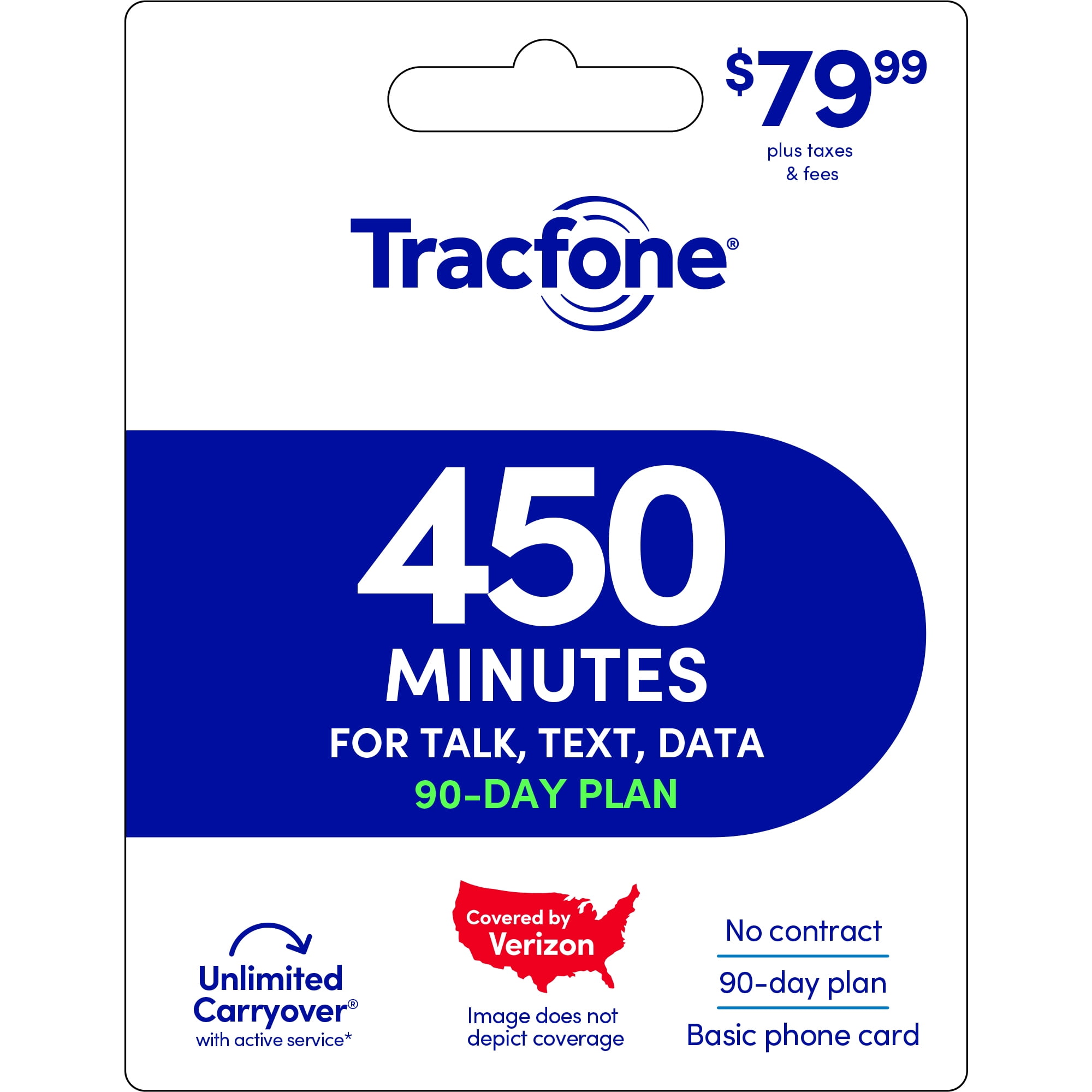 Tracfone $79.99 Basic Phone 450 minutes 90-Day Prepaid Plan e-PIN Top Up (Email Delivery)