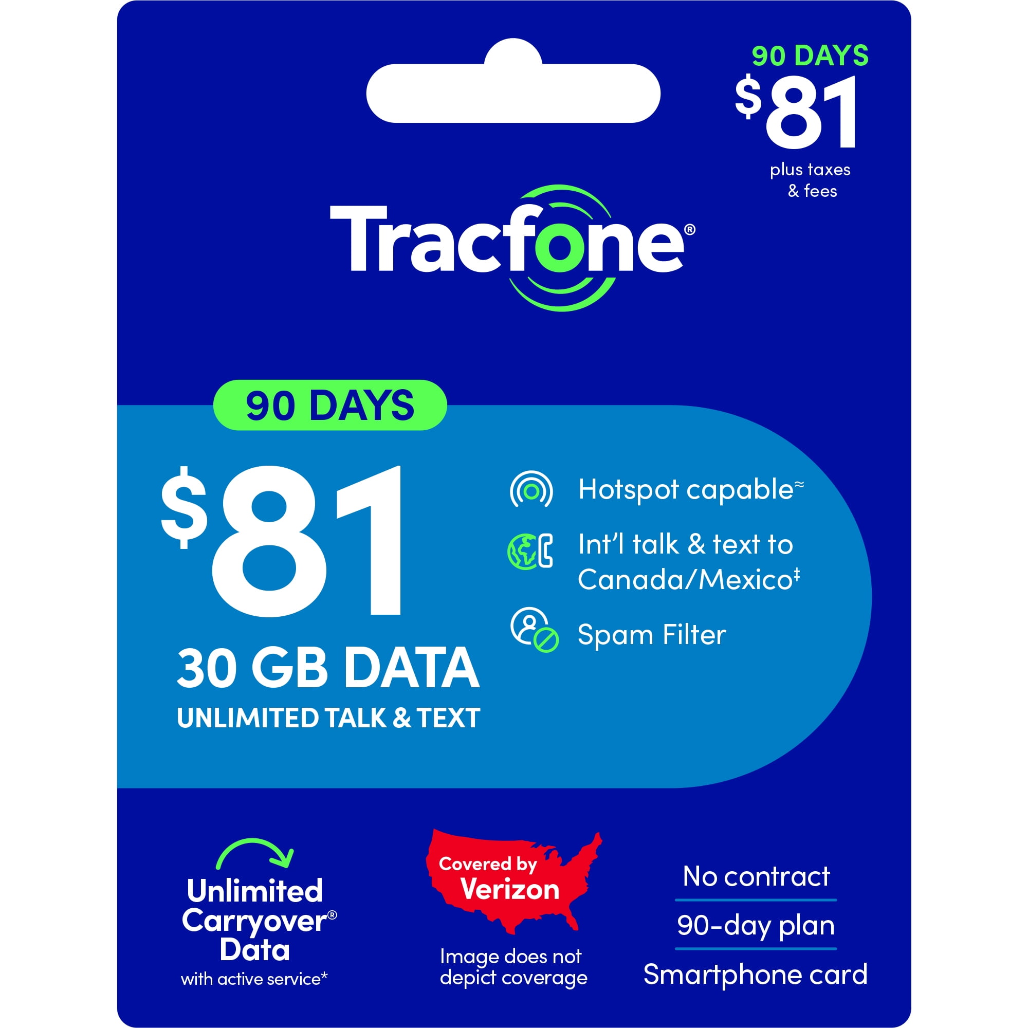 Tracfone $81 Unlimited Talk & Text plus 30 GB of Data 90-Day - Prepaid Plan Direct Top Up