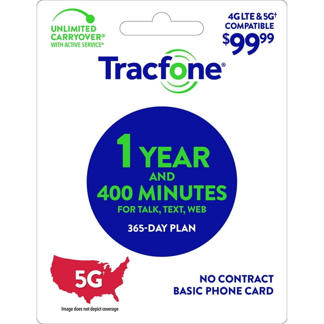 Tracfone $99.99 Basic Phone 400 minutes 1-Year Prepaid Plan e-PIN Top ...