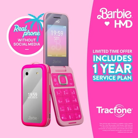 Tracfone HMD Barbie Phone Bundle, 4GB, Power Pink - Prepaid Flip Phone + 1-Year Plan Included [Locked to TracFone]