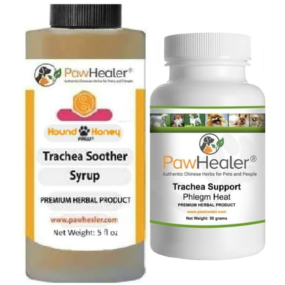 Trachea Soother Syrup Bundle with Trachea Support: Phlegm Heat - Natural Herbal Remedy for Symptoms of Collapsed Trachea for Dogs - Combo of (1 Bottle) 5 fl oz Syrup & (1 Bottle) 50 Grams Powder
