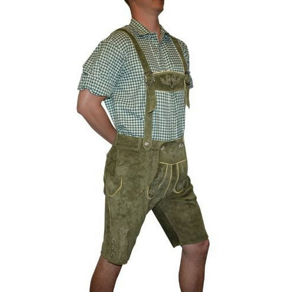 Trachten 2-Piece Leather German Oktoberfest Lederhosen Shorts Loden Green