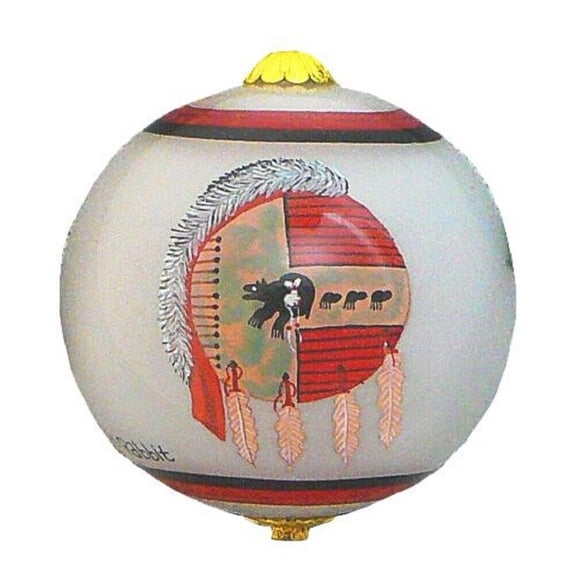 Traci Rabbit Ledger Shields Reverse Painted Glass Christmas Ornament Southwest