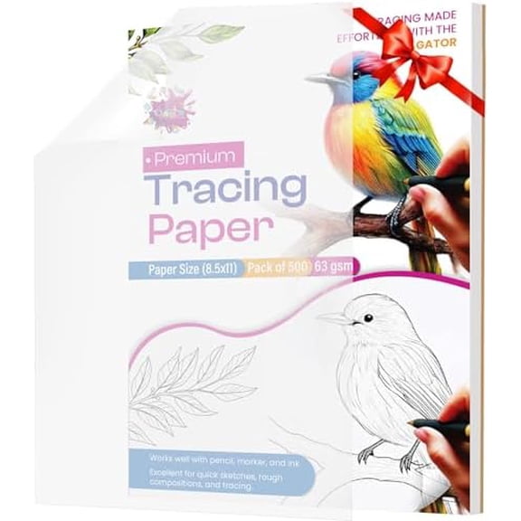Tracing Paper 8.5x11 Inch - 500 Sheets 41lb/63gsm Transparent Trace Paper for Sketching, Preliminary Drawing, Drafting & Art Projects - Premium Translucent Tracing Paper for Pencil, Marker and Ink