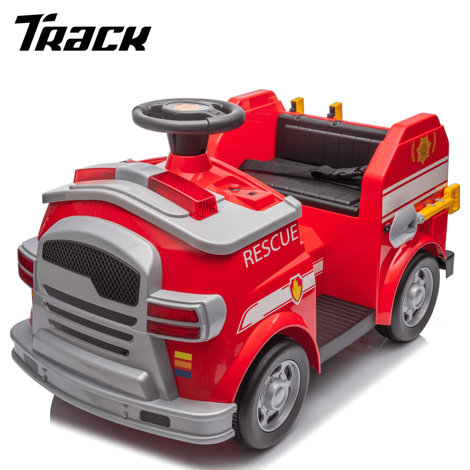Track 7 12V Electric Fire Truck Ride On for Kids Early Education Fun with Fire Tools Lights Horns Sirens Slow Start Ride on Toy for Ages 3 7 Red Walmart