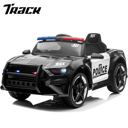 Track 7 12V Kids Police Sports Car, 2.4GHZ Remote Control, LED Lights, Siren, Microphone, Black