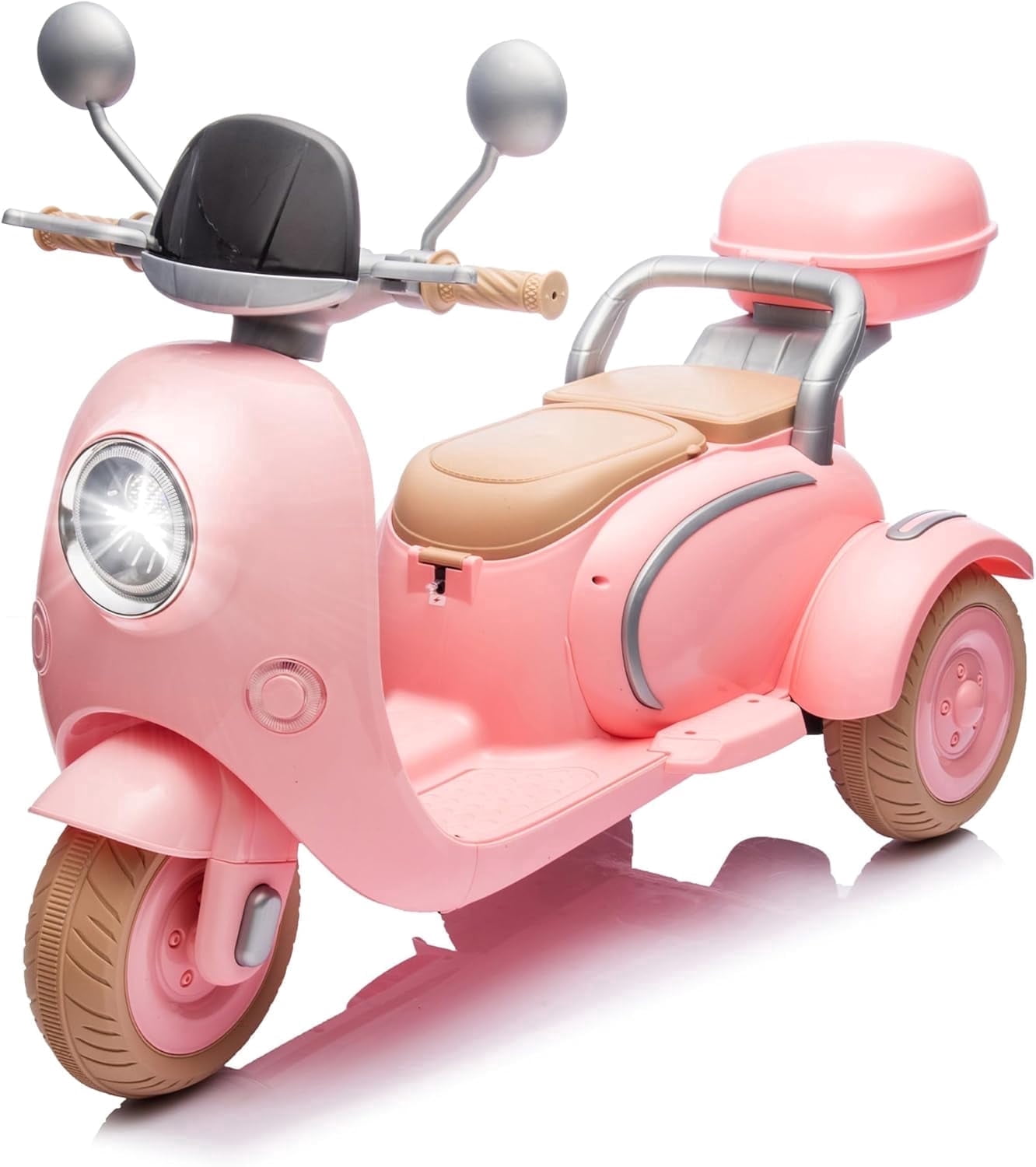 Track Seven 12V Ride on Motorcycle, 2-Seater Electric Motorcycle with Dual Motor, 3 Wheels Motorbike with Bluetooth, LED Lights, Storage Box, Front Hook, Ride on Toy Car for Kids Aged 3+, Pink