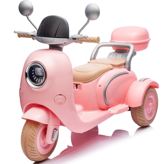Track Seven 12V Ride on Motorcycle, 2-Seater Electric Motorcycle with Dual Motor, 3 Wheels Motorbike with Bluetooth, LED Lights, Storage Box, Front Hook, Ride on Toy Car for Kids Aged 3+, Pink