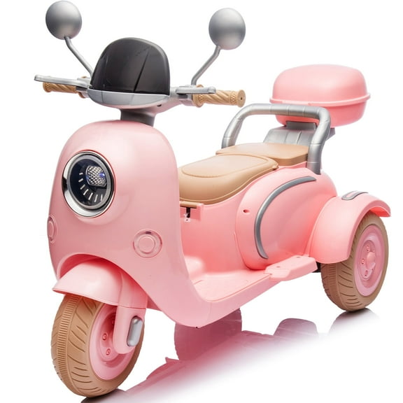 Track Seven 12V Kids Ride on Motorcycle, 2 Seats Kids Motorcycle, 3 Wheels Powered Motorbike for Kids, Mp3, Bluetooth, Headlight, Storage Box for Kids Aged 3+, Pink