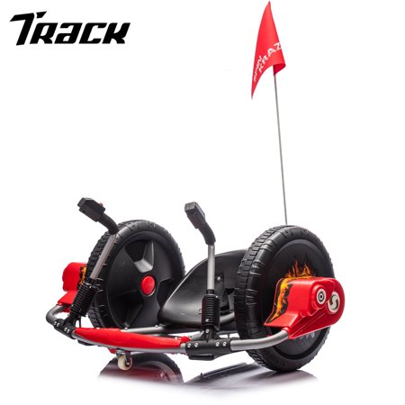 Track 7 12V Kids Ride On Car, 16" Exaggerated Wheel Electric Go Kart, Dual Handle Control, 360 Degree Steering Rotation, Max Speed 4.66 mph, DIY Stickers, Electric Car for Boys Girls Age 6+, Red