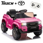 Track 7 12V Ride on Car, Licensed Toyota LC250 Ride on Truck for Kids, Electric Car with Remote Control, Power Display, Music, Bluetooth, 12V Ride on Toy Car for Boys Girls Age 2+, Pink