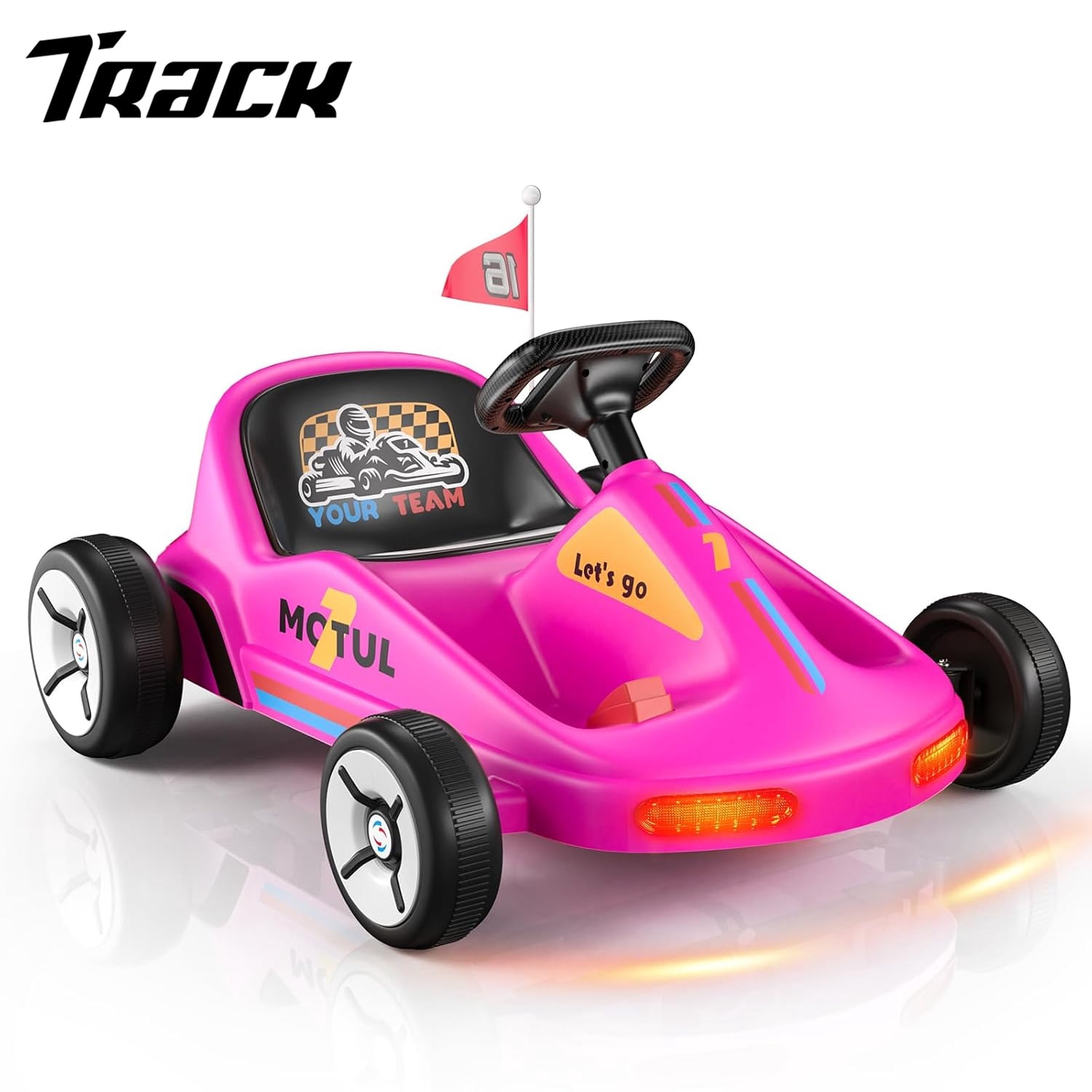 Track Seven 12V Ride on Go Kart, Kids Electric Drifting Go Kart with Remote Control, Flashing Taillight, Bluetooth, Storytelling, Max Speed 3.7 mph, Portable Electric 4-Wheeler Car for Age 3+