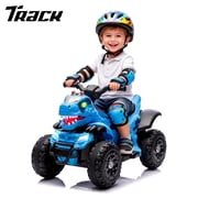 Track Seven 12V Electric Ride-On ATV, Dinosaur Four Wheeler Electric Car with Bluetooth, LED Lights, Music, Electric Quad Ride-On Toy Car for Toddlers Boys Girls Age 2+, Blue