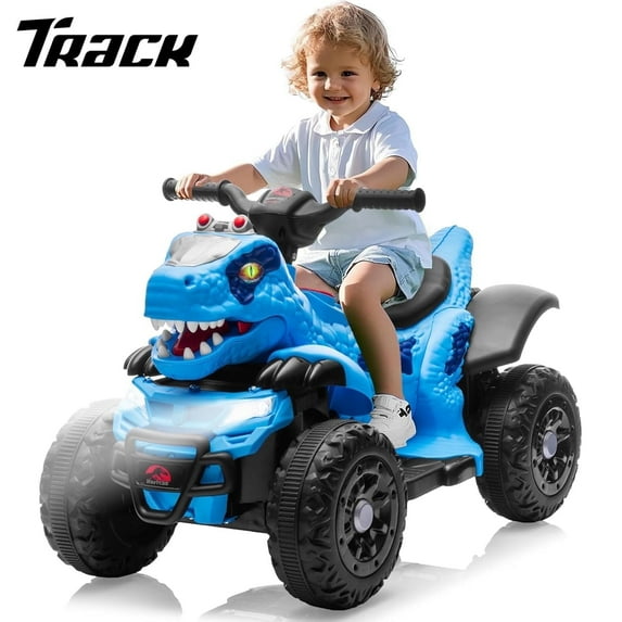 Track Seven 12V Ride-On ATV, Dinosaur Shape Electric Car, 2WD, Music, Bluetooth & Microphone, Power Display, Indoor& Outdoor Ride-On Toy Car for Boys Girls Age 2+, Blue