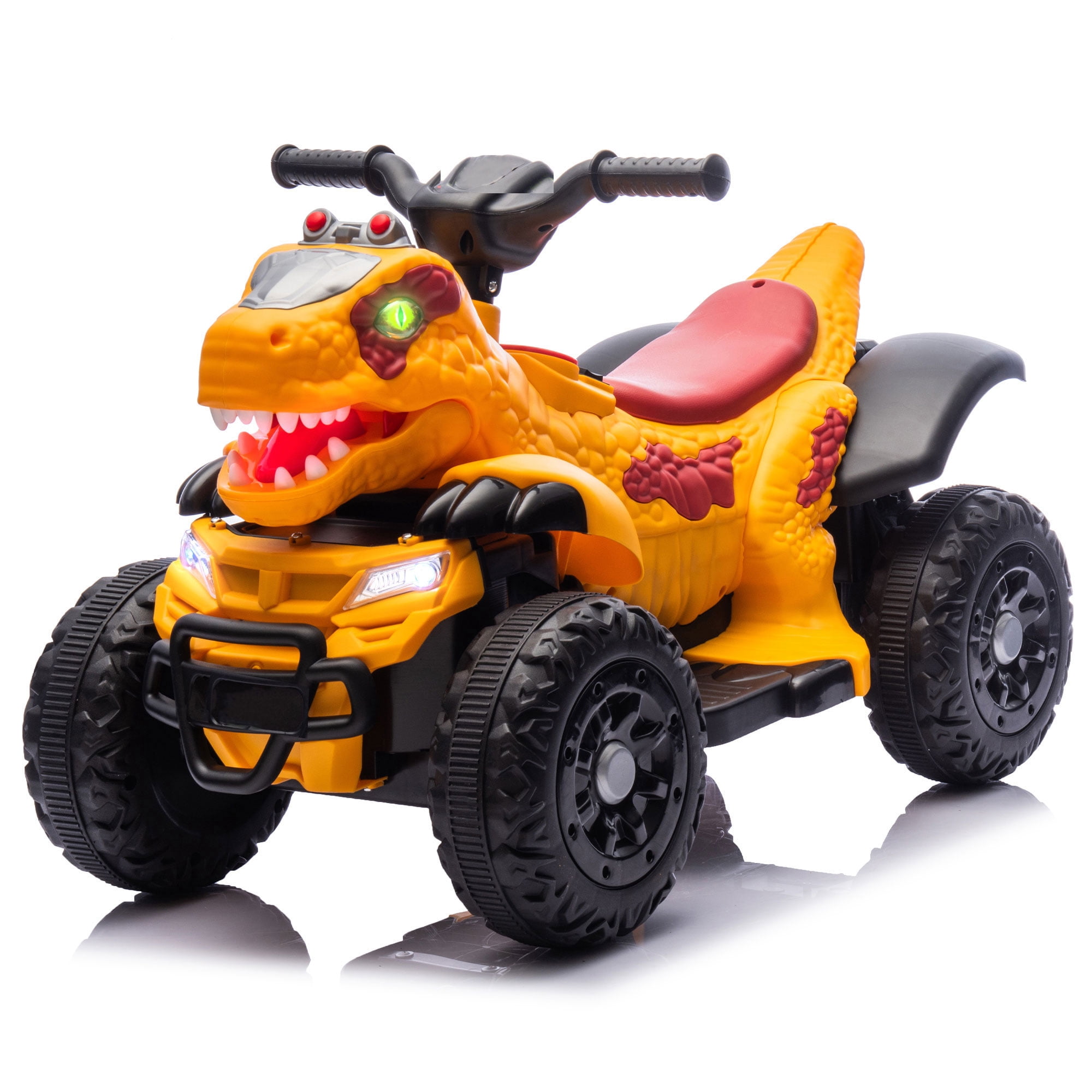 Track Seven 12V Ride-On ATV, Dinosaur Shape Electric Car, 2WD, Music, Bluetooth, Power Display, Indoor& Outdoor Ride-On Toy Car for Boys Girls Age 2+, Yellow